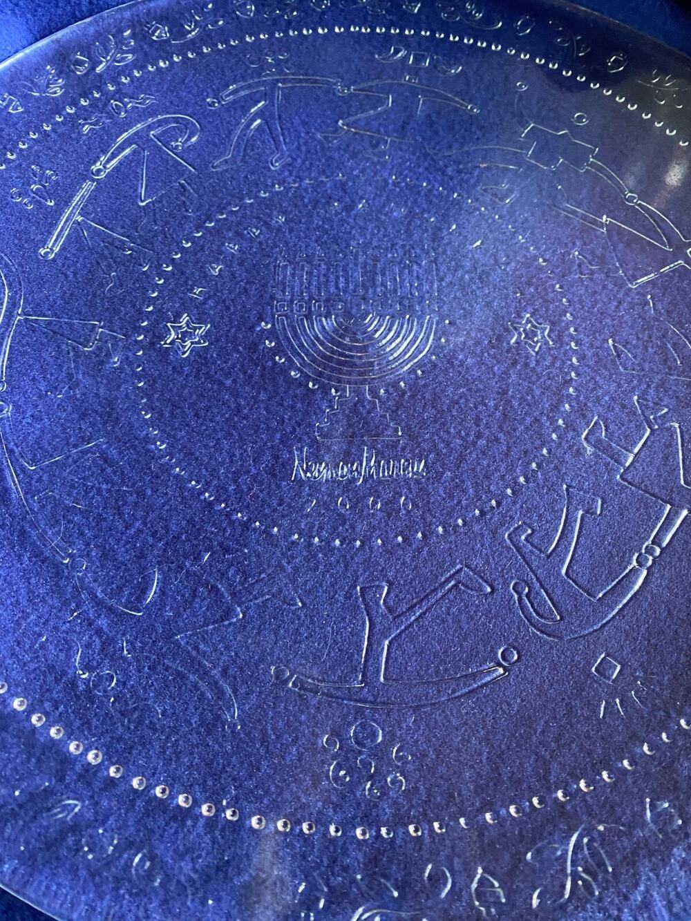 PAIR OF TWO NEIMAN MARCUS Hanukkah 2000 Clear Ornate Round 13” Serving Platters